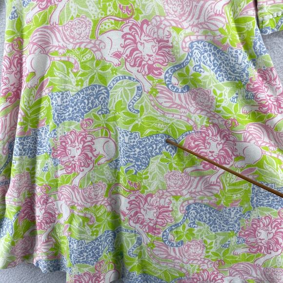 LILLY PULITZER Dress S Mini Tunic Lion Floral Zip Front Long Sleeve Cotton Green - Picture 15 of 16